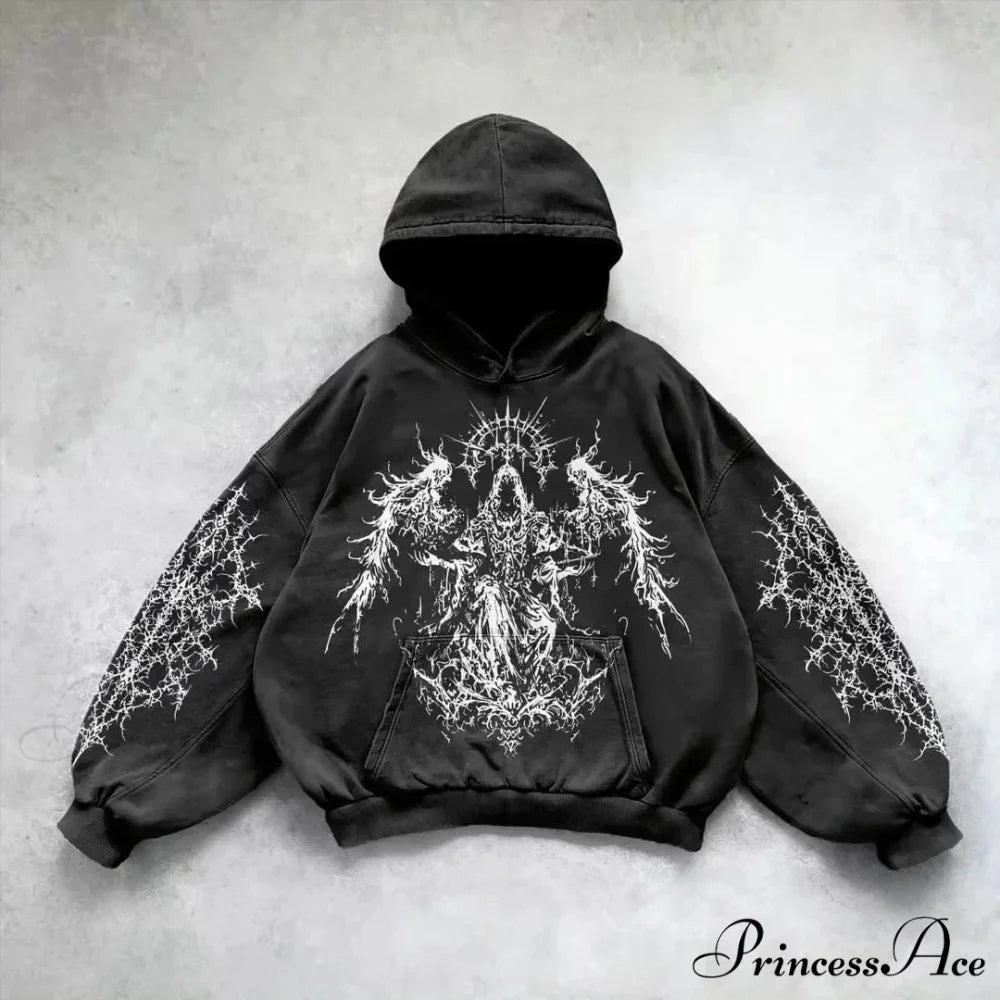 Informal Vintage Gothic Printing Hoodie black 7 / M hoodies-241228