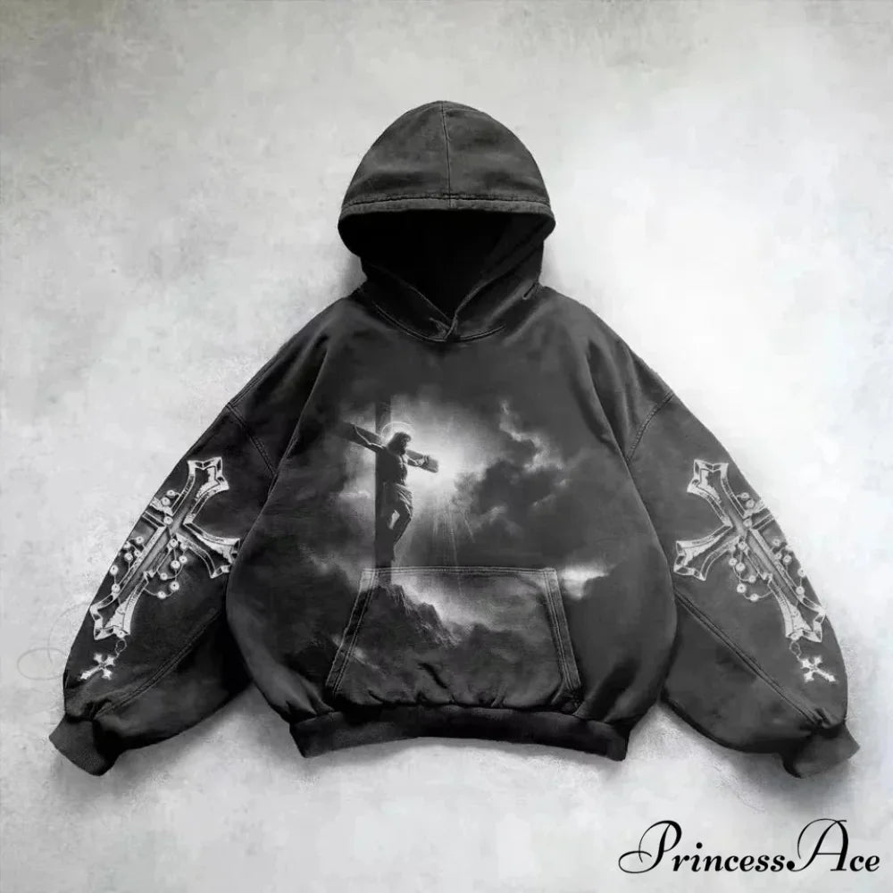 Informal Vintage Gothic Printing Hoodie black 8 / M hoodies-241228