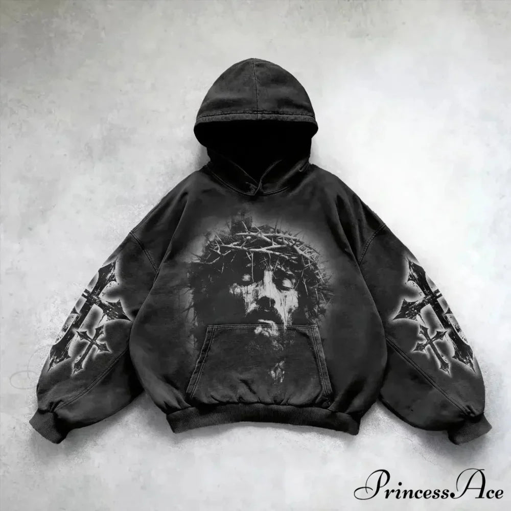 Informal Vintage Gothic Printing Hoodie black 9 / M hoodies-241228