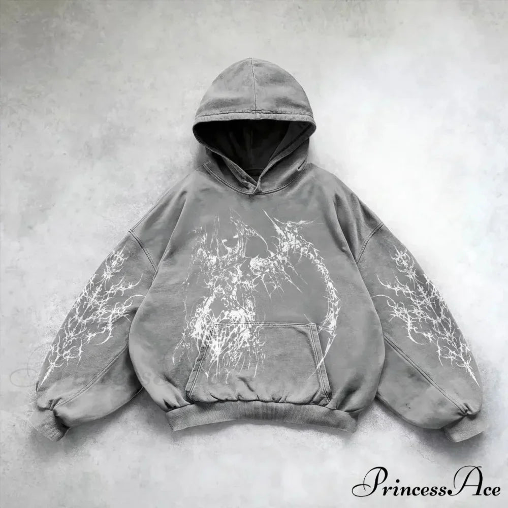 Informal Vintage Gothic Printing Hoodie grey 1 / M hoodies-241228