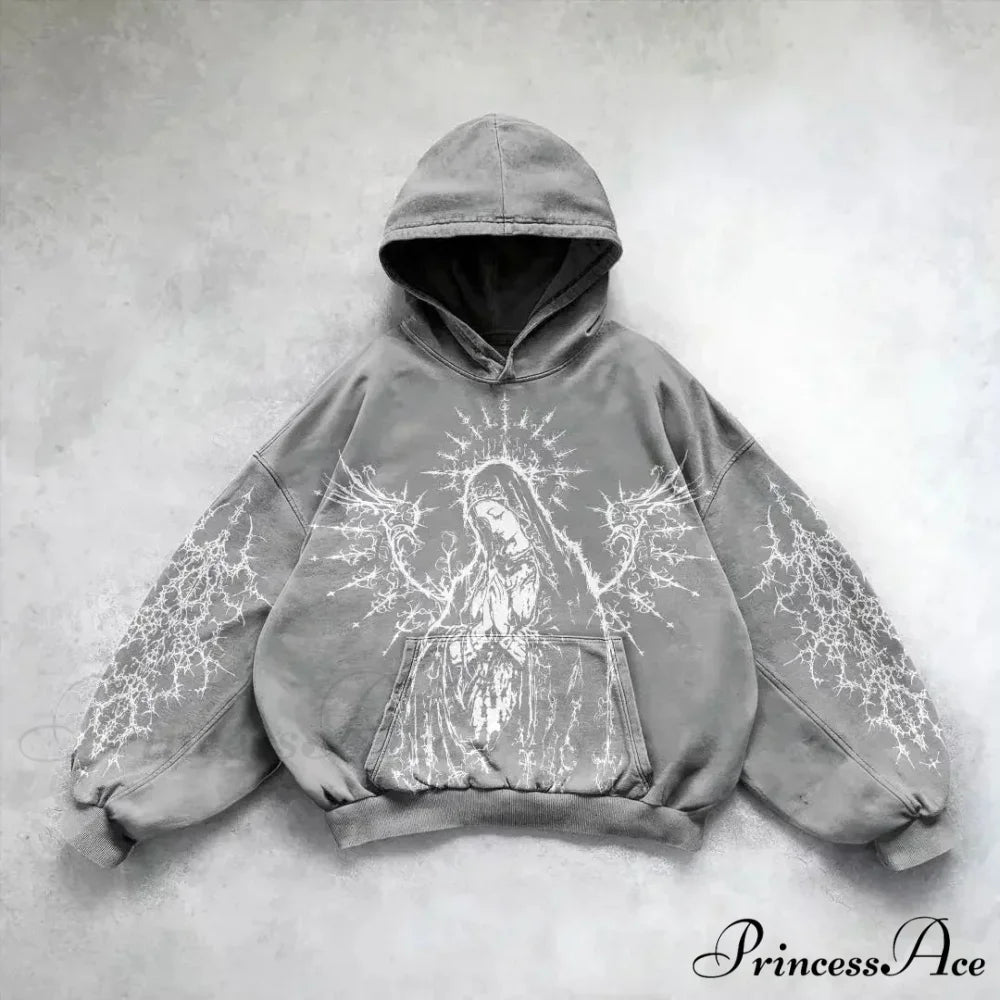 Informal Vintage Gothic Printing Hoodie grey 2 / M hoodies-241228