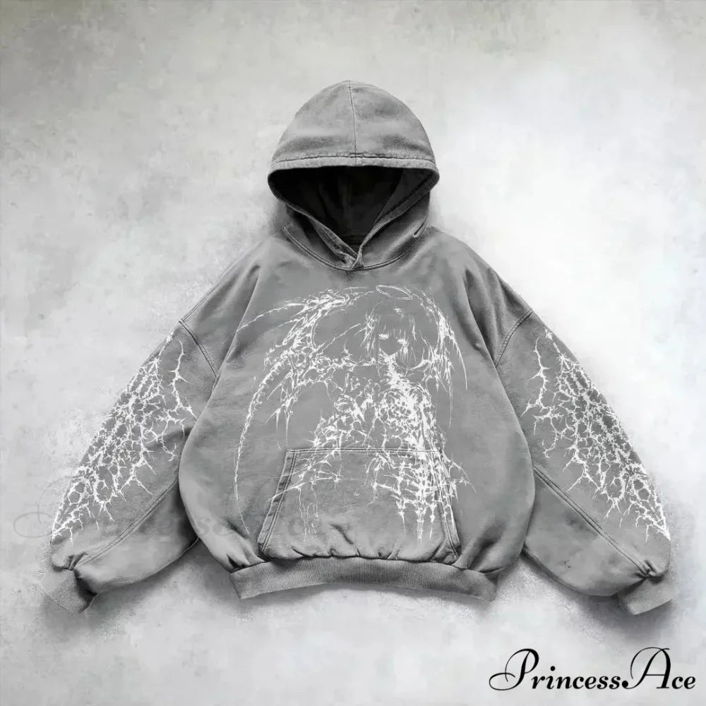 Informal Vintage Gothic Printing Hoodie grey 3 / M hoodies-241228
