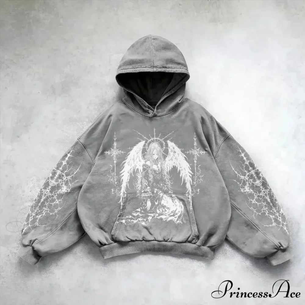 Informal Vintage Gothic Printing Hoodie grey 4 / M hoodies-241228