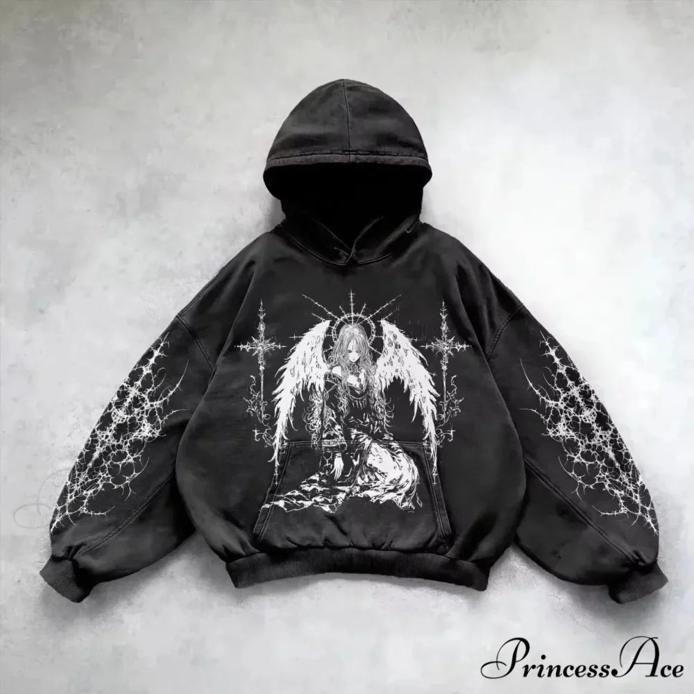 Informal Vintage Gothic Printing Hoodie hoodies-241228