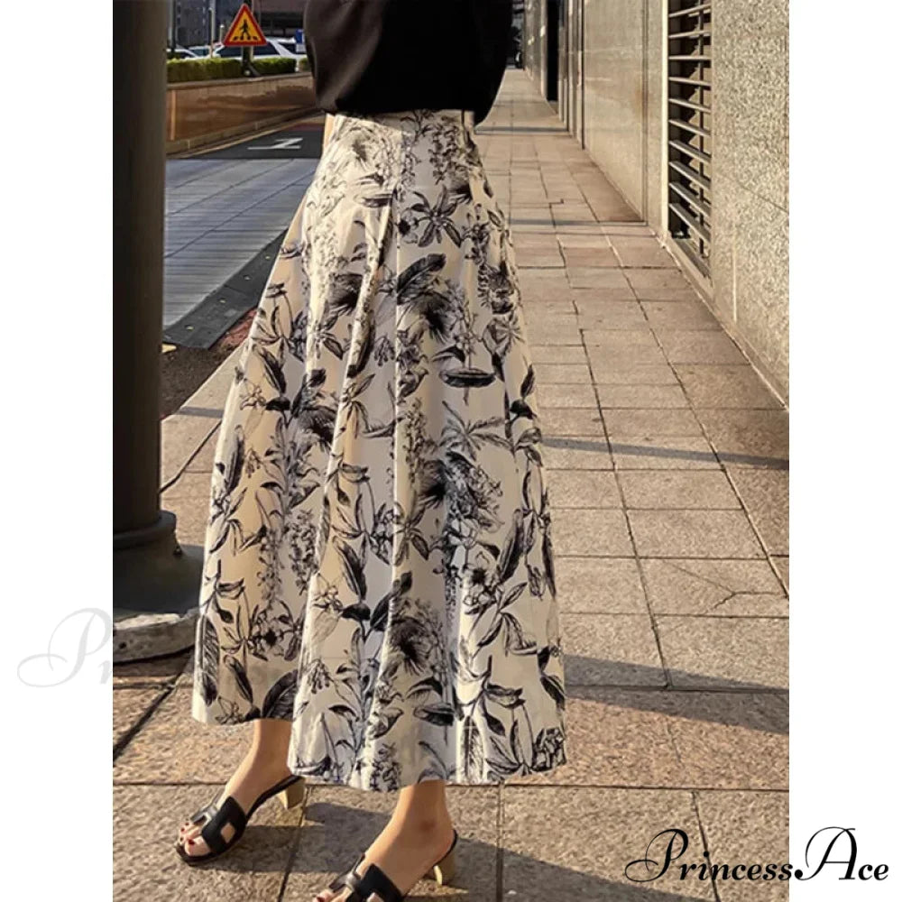 Ink Art Skirt Ladies Fall Winter Tall Waist Swing Skirt skirt-250126