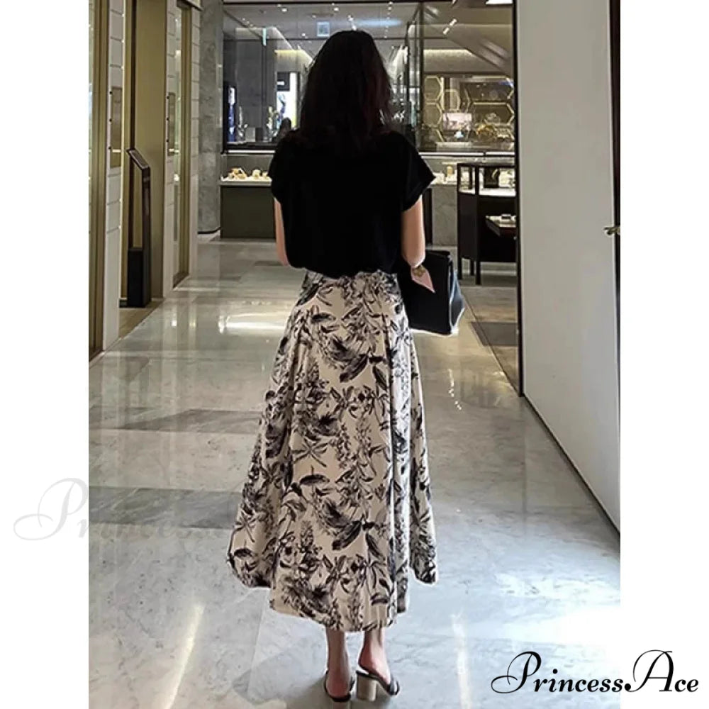 Ink Art Skirt Ladies Fall Winter Tall Waist Swing Skirt skirt-250126