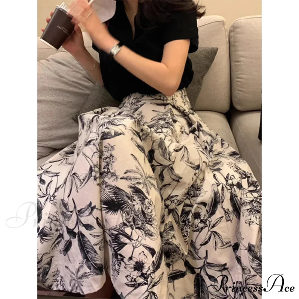 Ink Art Skirt Ladies Fall Winter Tall Waist Swing Skirt skirt-250126