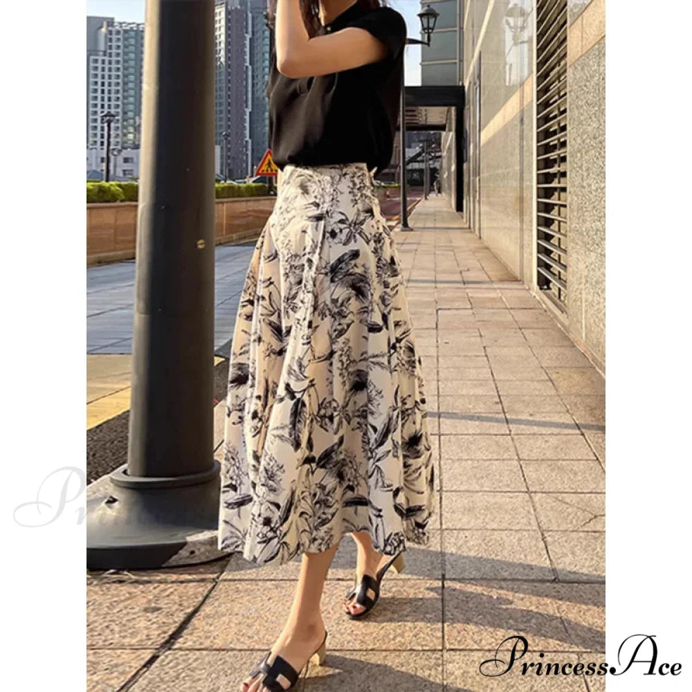 Ink Art Skirt Ladies Fall Winter Tall Waist Swing Skirt skirt-250126
