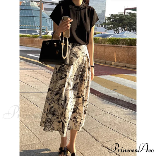 Ink Art Skirt Ladies Fall Winter Tall Waist Swing Skirt skirt-250126