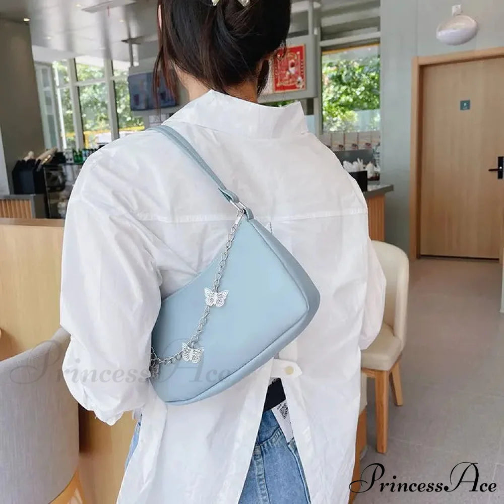 Insect Chain PU Leather Journey Shoulder Bag Blue / 22 x 12.5 x 5 cm shoulder-250126