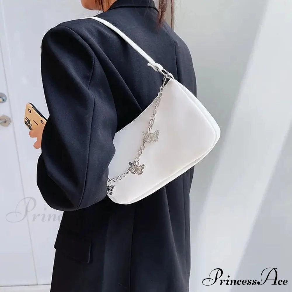 Insect Chain PU Leather Journey Shoulder Bag WHITE / 22 x 12.5 x 5 cm shoulder-250126