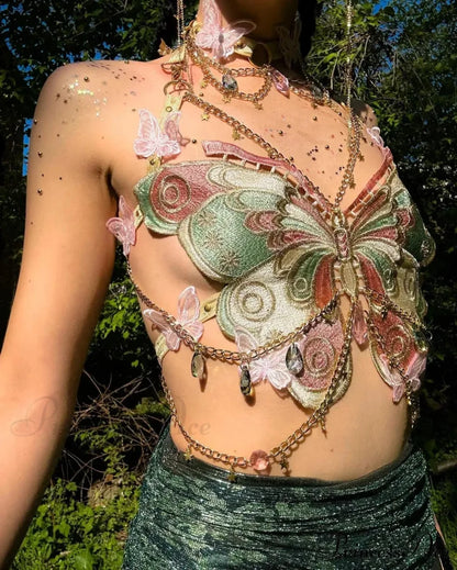Insect Stitched Gem Chain Backless Crop Top croptop-250223
