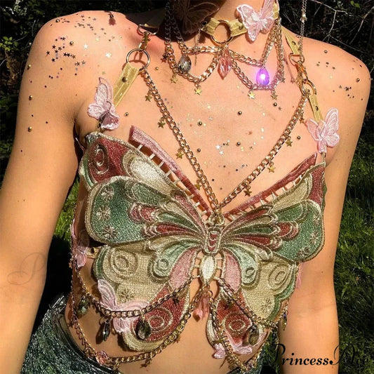 Insect Stitched Gem Chain Backless Crop Top croptop-250223