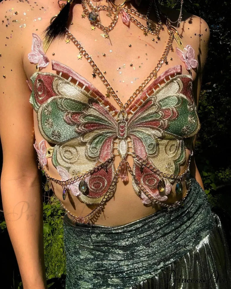 Insect Stitched Gem Chain Backless Crop Top croptop-250223