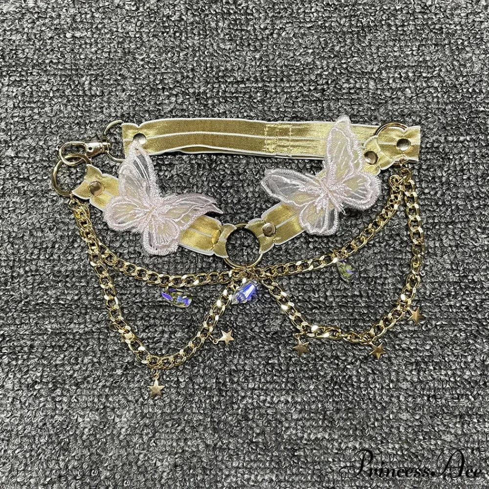 Insect Stitched Gem Chain Backless Crop Top Gold / One Size croptop-250223