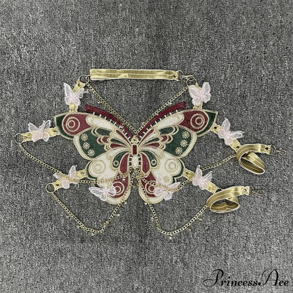 Insect Stitched Gem Chain Backless Crop Top wine red / One Size croptop-250223