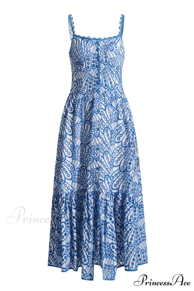 Irene Printed Stylish Maxi Dress S / Blue