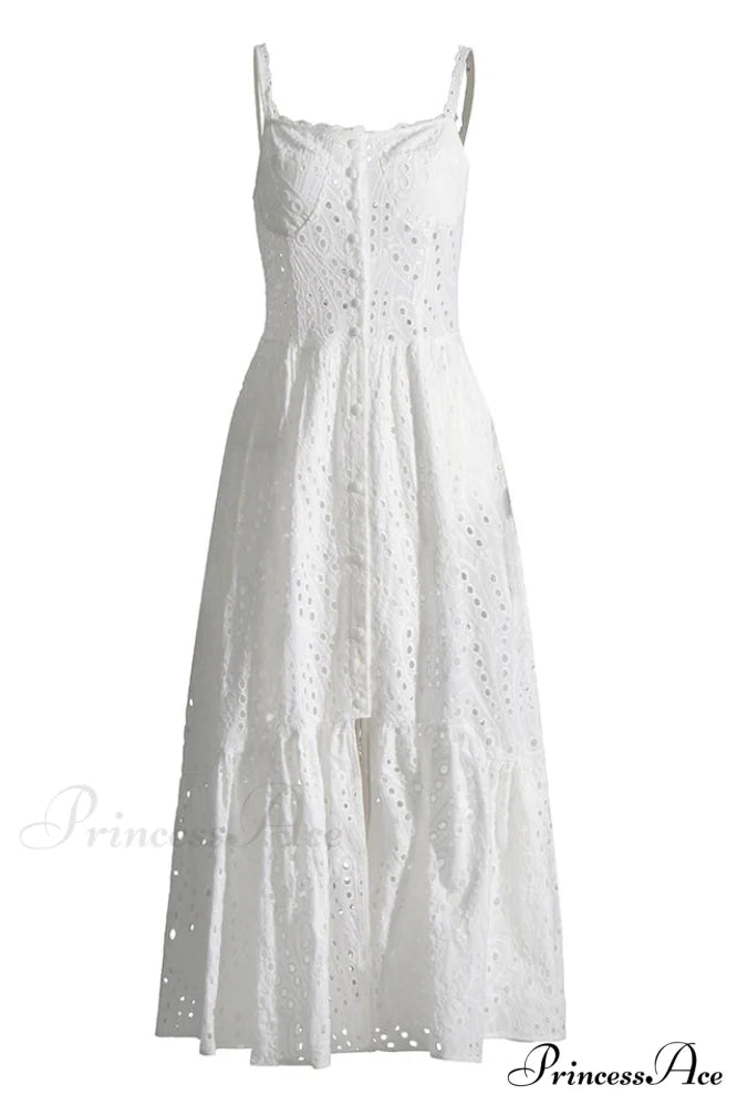 Irene Printed Stylish Maxi Dress S / White