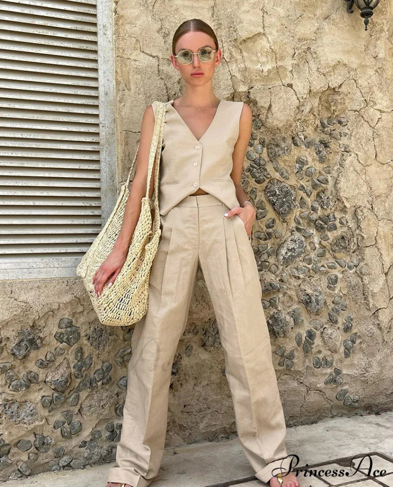 IRENE TWO Stylish PIECE SET Khaki / S