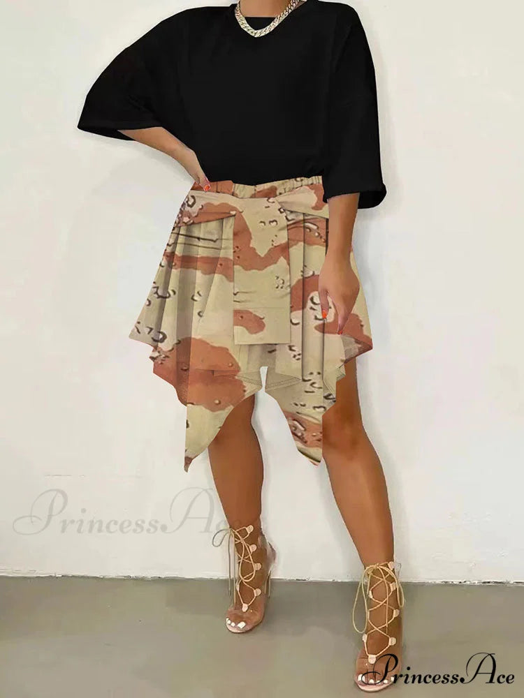 Irregular Buttoned Graceful Rib Crop Top Khaki / M