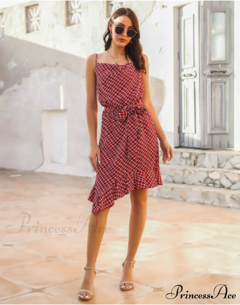 Irregular Dress with Strap Stripe L / green