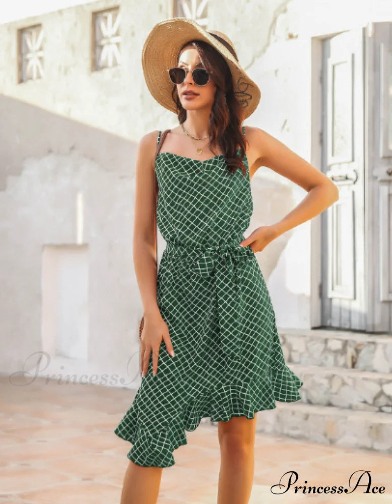 Irregular Dress with Strap Stripe L / red