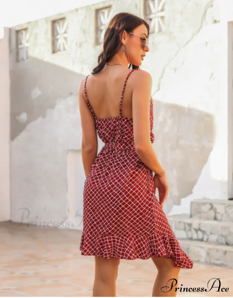 Irregular Dress with Strap Stripe M / red