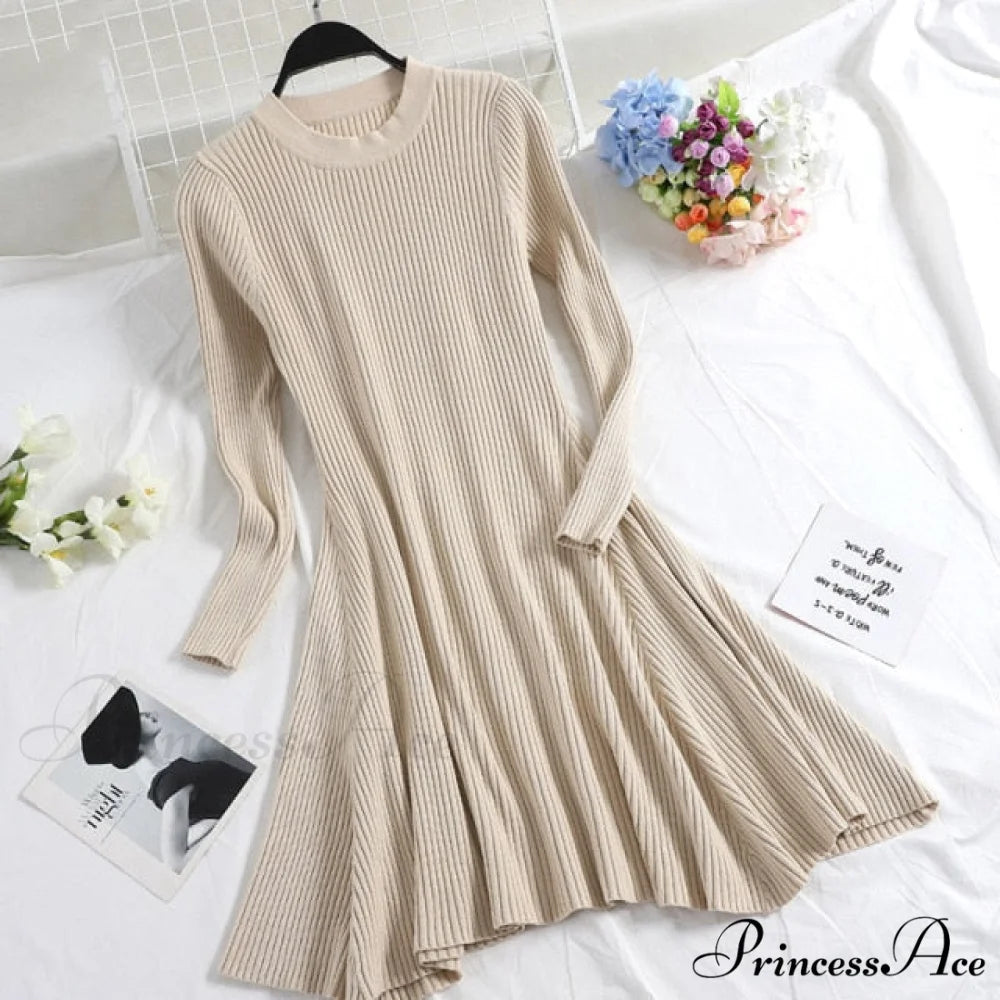 Irregular Hem Casual Dress Beige / One Size