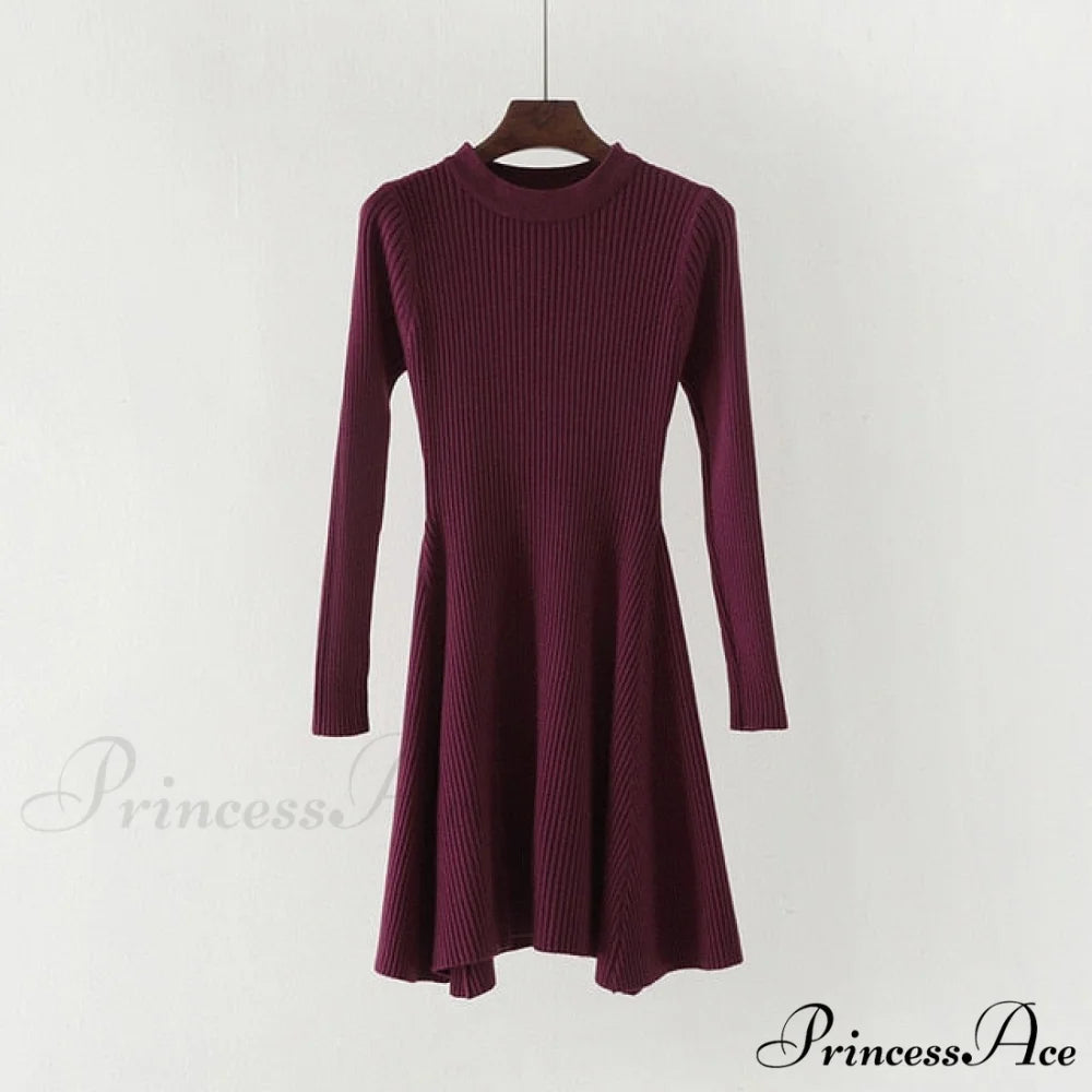 Irregular Hem Casual Dress Burgundy / One Size