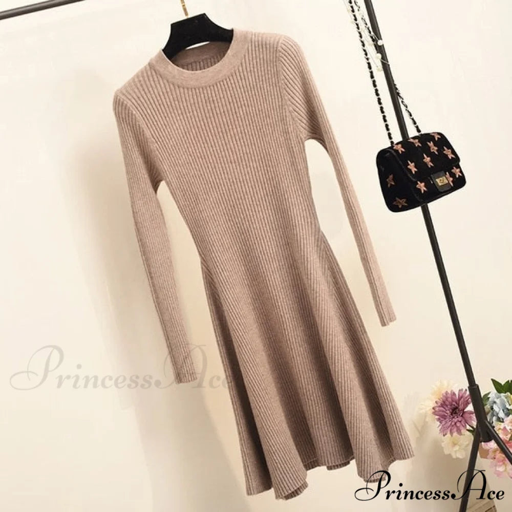 Irregular Hem Casual Dress Khaki / One Size