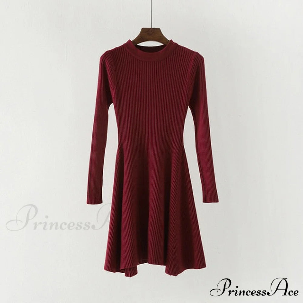 Irregular Hem Casual Dress Wine Red / One Size