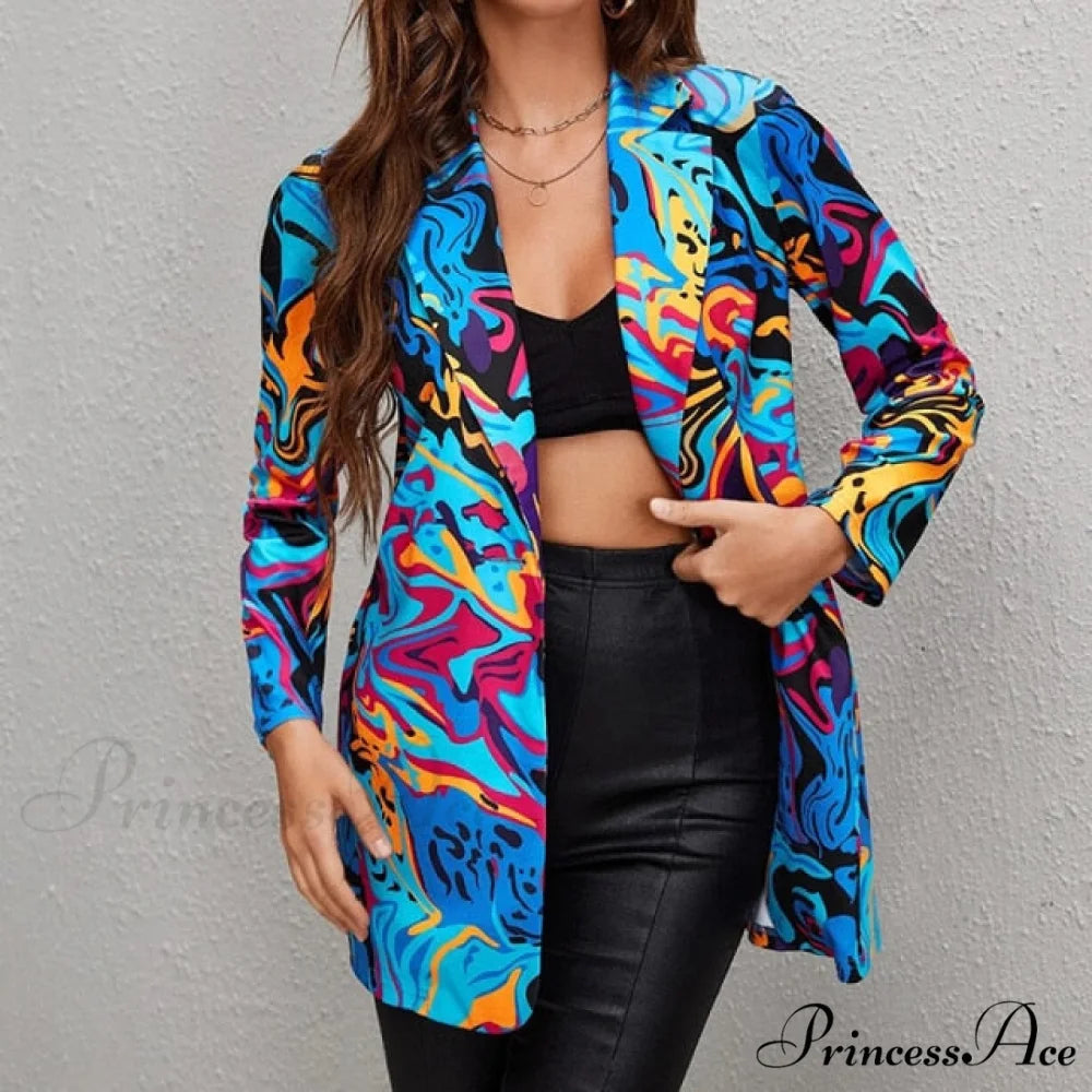 Irregular Printing Blazer dark blue / S