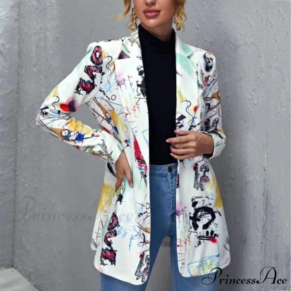Irregular Printing Blazer white 2 / S