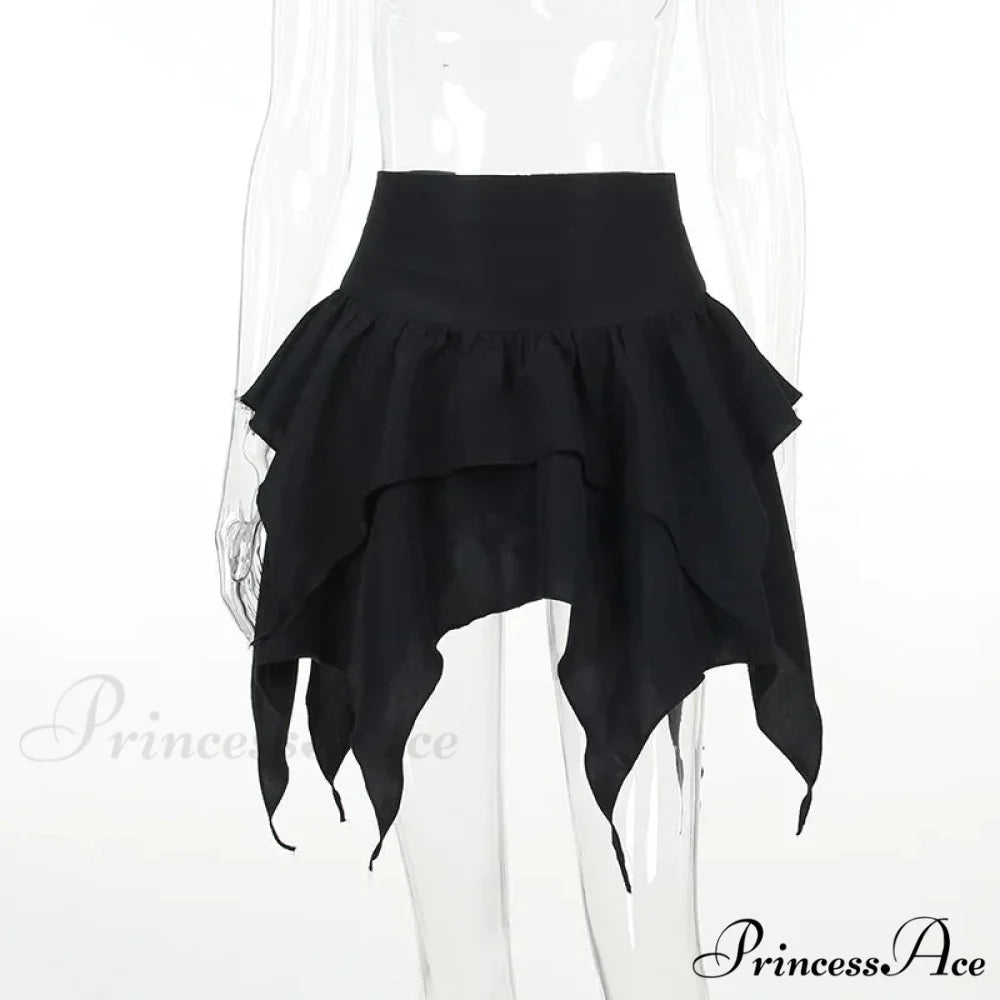 Irregular Sexy Solid Color Drawstring Tie-Up Ruched Ruffles Mini Skirt BLACK / S
