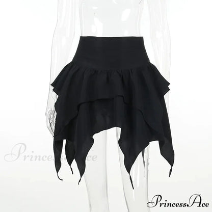 Irregular Sexy Solid Color Drawstring Tie-Up Ruched Ruffles Mini Skirt BLACK / S