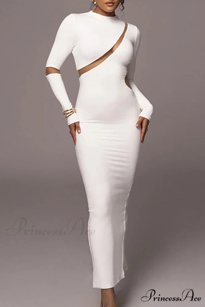 Irregular Slit Long Sleeve Dress White / L
