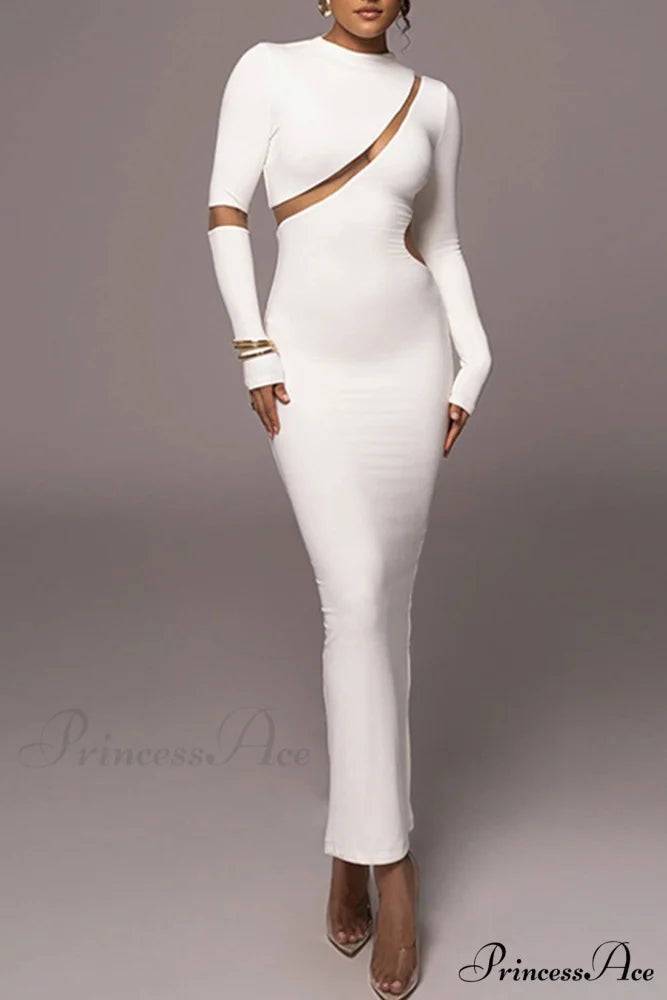 Irregular Slit Long Sleeve Dress White / S