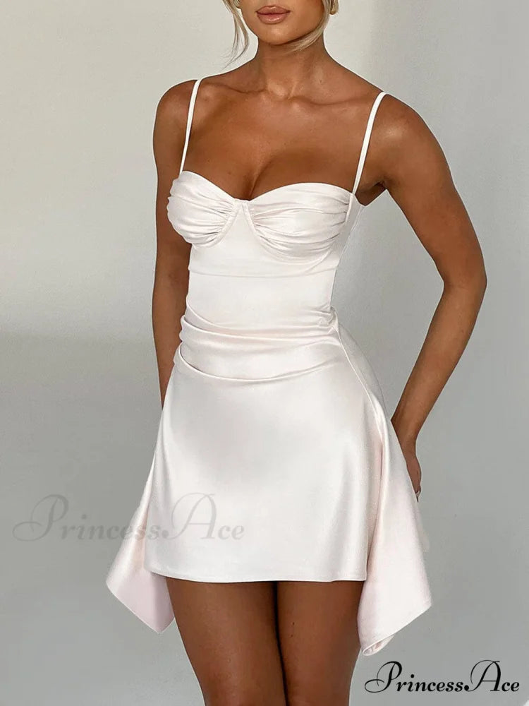 Irregular Strap Stylish Mini Dress Ivory / S