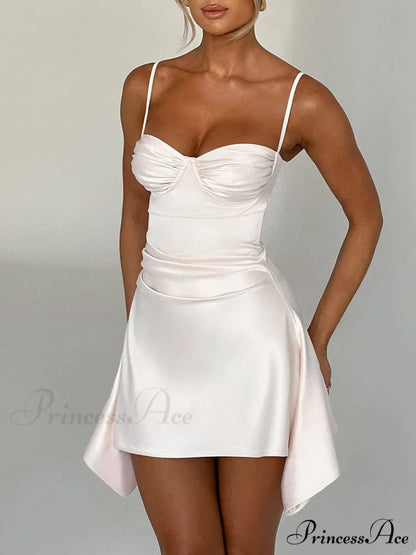 Irregular Strap Stylish Mini Dress Ivory / S
