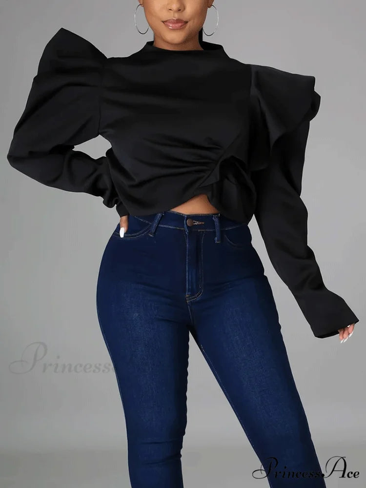 Irregular Tiered Graceful Midi Skirt Black / S