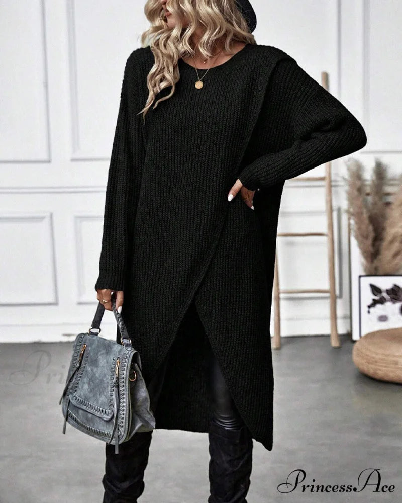 irregular with Solid color sweater dress hem