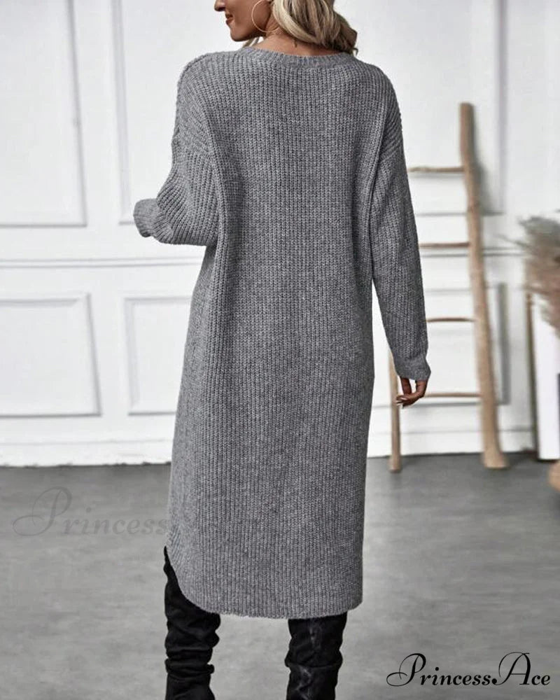 irregular with Solid color sweater dress hem