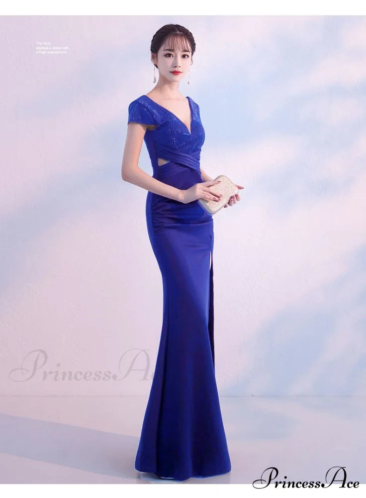 Isabella Formal Stylish High Slit Dress ROYAL / XS