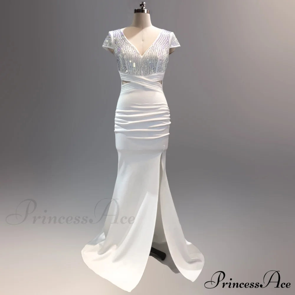 Isabella Formal Stylish High Slit Dress WHITE / XS