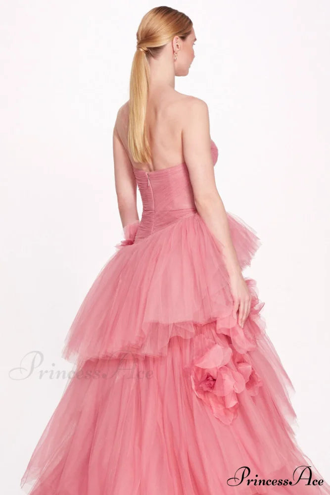 Isabella One-shoulder 3D Trendy Floral Soft Tulle Gown