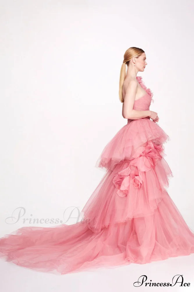 Isabella One-shoulder 3D Trendy Floral Soft Tulle Gown