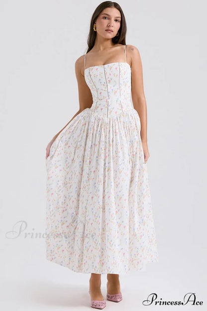 Isabella White Stylish Cotton Sundress XS / White Floral