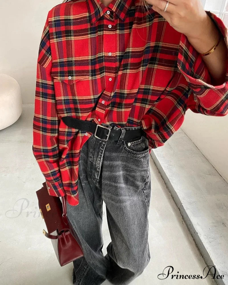 ISKRA Elegant OVERSIZED SHIRT Red / L