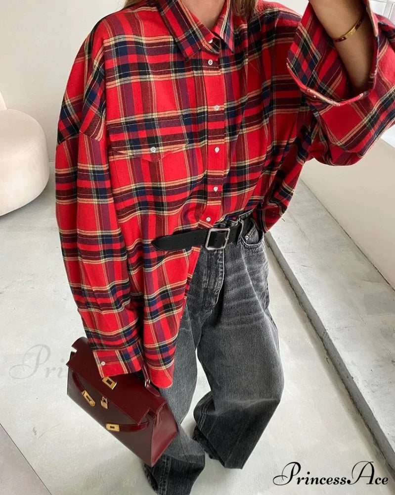 ISKRA Elegant OVERSIZED SHIRT Red / M