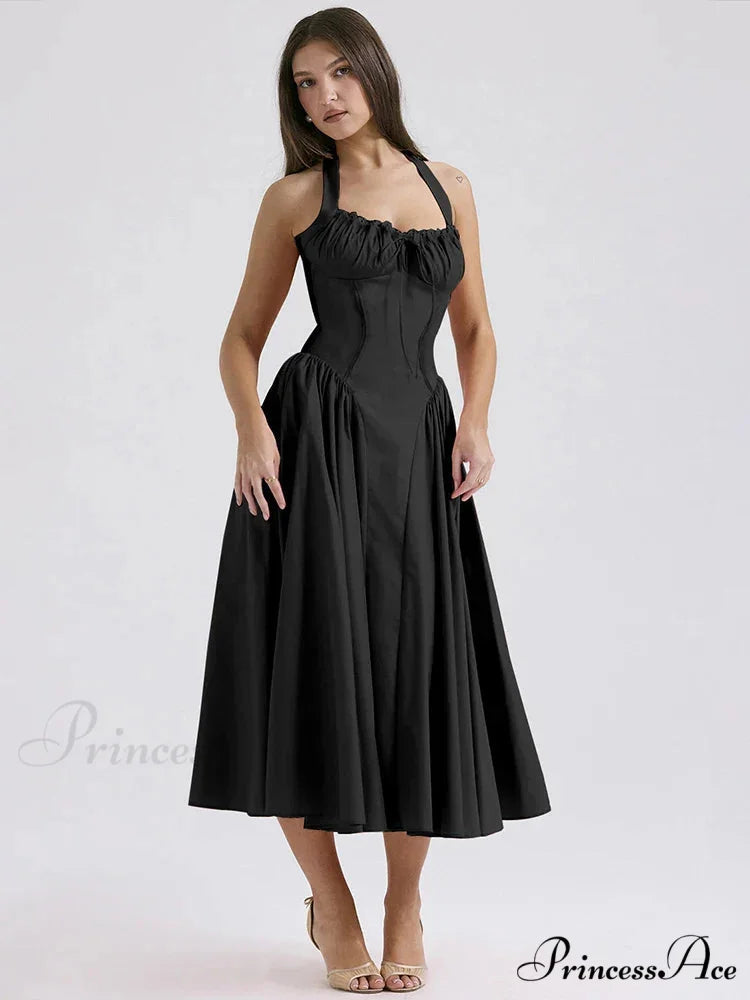 Isolde Floral Stylish Midi Dress S / Black